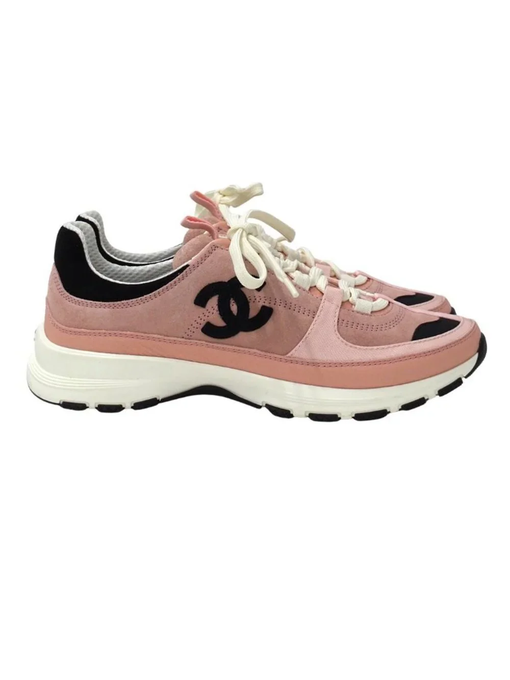 Chanel Sneakers Suede Pink CC Logo Casual